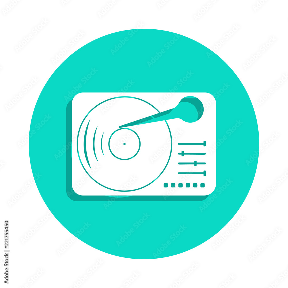 Poster vinyl record player icon in badge style. one of music instruments collection icon can be used for ui