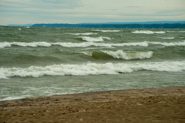 Waves crashing on the shore of Lake Erie