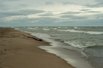 Powerful waves crashing on the shore of Lake Erie at Presque Isle State Park