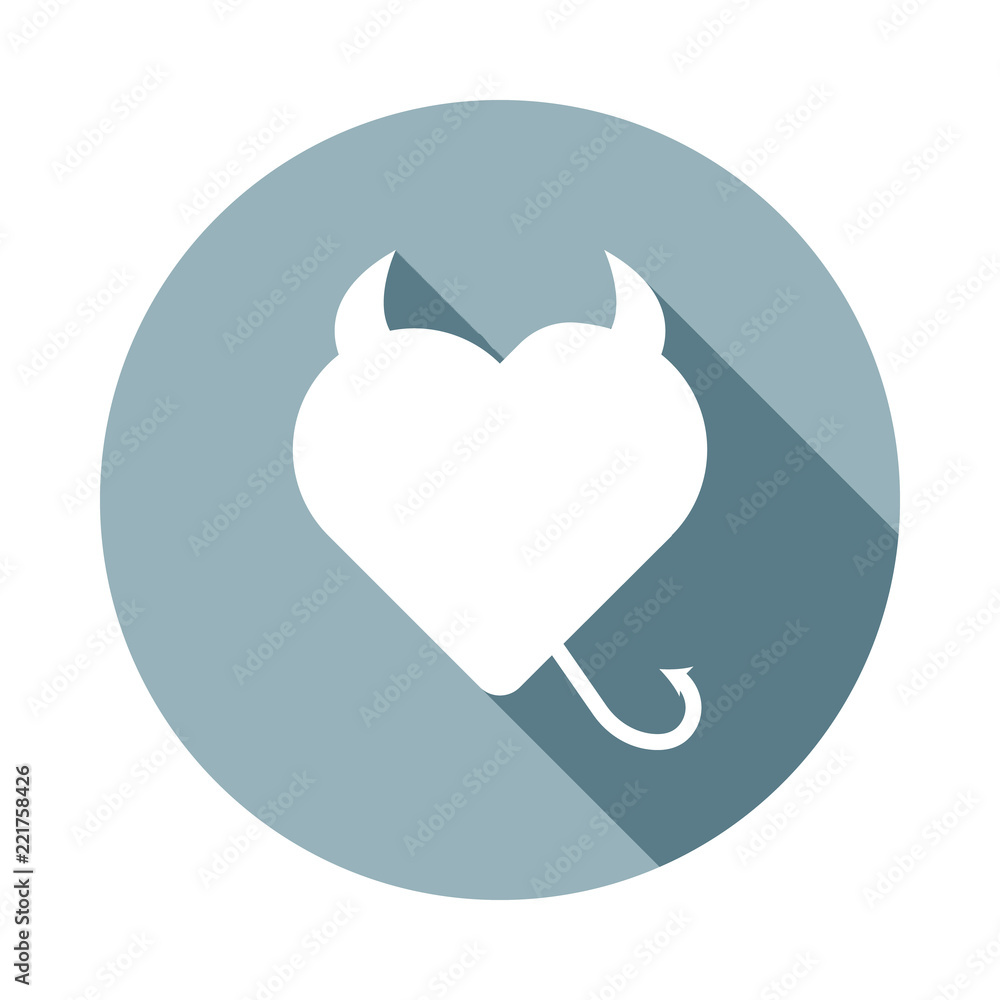 Poster devil heart with horns and tailicon in flat long shadow style. one of web collection icon can be use