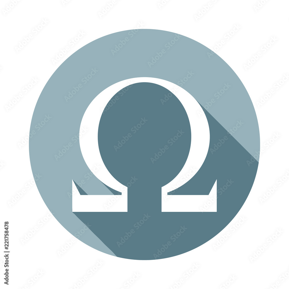 Poster omega sign icon in flat long shadow style. one of web collection icon can be used for ui, ux