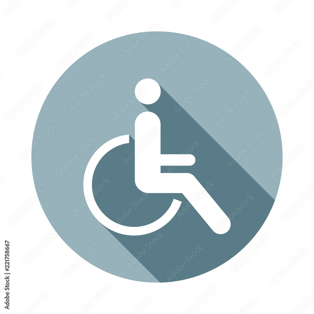 Poster disabled handicap icon in flat long shadow style. one of web collection icon can be used for ui, ux