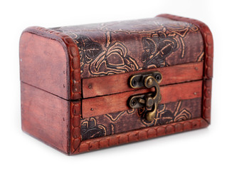 Treasure chest with many bank notes. Wooden chest. Treasure. Casket