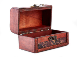 Treasure chest with many bank notes. Wooden chest. Treasure. Casket