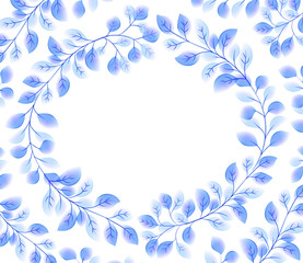 Blue elegant vector leaves round frame in watercolor style