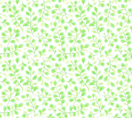 Green leaves branches vector seamless pattern in watercolor style