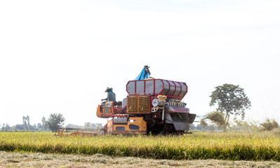 Low angle view Combine harvesters.