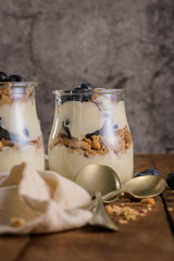 Yogurt parfait with blueberry and granola