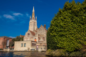 Canals of the historical and beautiful Bruges town in Belgium
