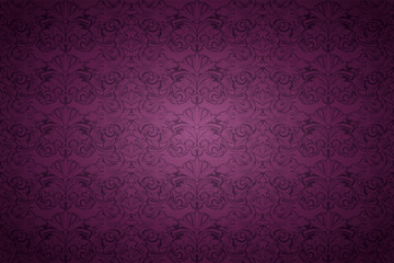 violet, marsala, purple vintage background , royal with classic Baroque pattern, Rococo with darkened edges background(card, invitation, banner). horizontal format