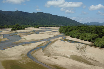 出雲市の北神立橋から見た夏の斐伊川