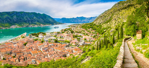 Historic town of Kotor with Bay of Kotor in summer, Montenegro