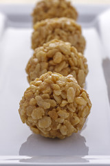 Crispy rice and peanut butter treat.