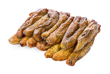 dried bananas (honey baked bananas) on white background, Thai preserved food