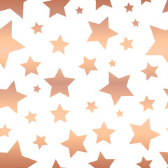 Shiny copper foil stars seamless vector pattern. Rose golden star shapes on white background. Shiny night sky. Elegant & fancy design for web banner, digital paper, gift wrap, card, birthday, wedding