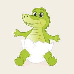 Naklejka premium cute little crocodile hatched from egg