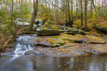 Stream Running Through Backwoods Of Pennsylvania During Fall Season