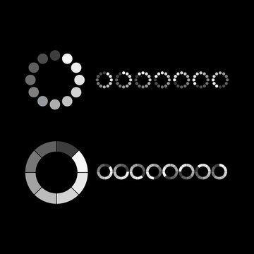 Loading icon set on black background, vector illustration.