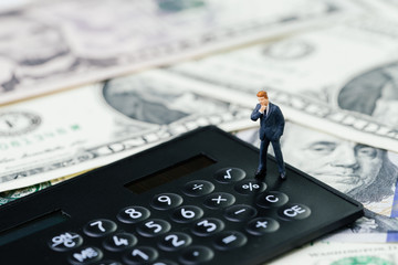 Company budget, business profit and loss, investment data or financial report concept, miniature...