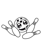 strike umwerfen kugel bowlingkugel kegeln pins bowling gesicht süß niedlich team verein sport spiel clipart