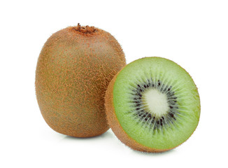 whole and half kiwi fruit with slice isolated on white background
