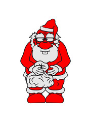 sack anzug weihnachten weihnachtsmann mütze nikolaus santa claus winter kalt geschenke opa alt großvater papa hornbrille bart nerd geek lustig comic cartoon clipart
