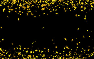 falling gold stars on black background, Golden rain of stars, star rain, holiday, fun