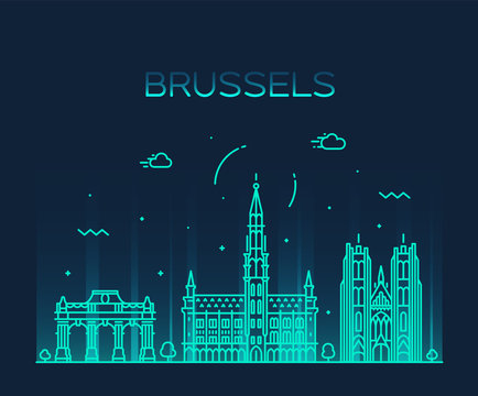 Brussels skyline Belgium vector linear style city