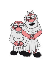 paar liebe pärchen schwul gay homosexuell kleid frau weiblich transe transsexuell ladyboy shemale hübsch schön opa alt großvater papa hornbrille bart nerd geek lustig comic cartoon clipart gesicht