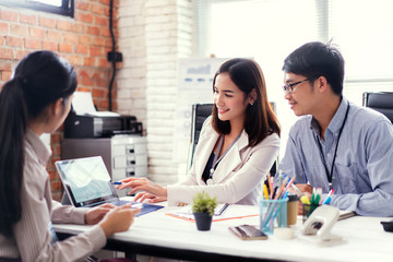 business woman coach explaining defocused group of people