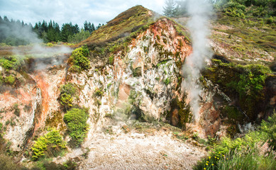 The geology of the mud crater in Crater of the moon in Taupo, New Zealand.