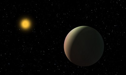 Exoplanet and sun in distance galaxy illustration design