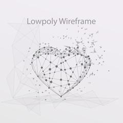 Love heart low poly wire frame.