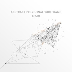 Paper plane low poly wire frame.