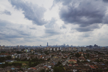 Monsoon season over downtown Kuala Lumpur, Malaysia. 