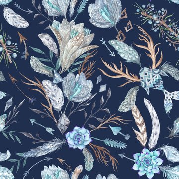 Tribal Romantic Boho Chic indigo Watercolor Pattern