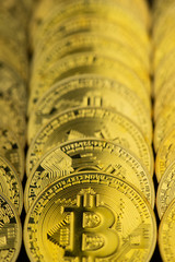 Stack of Bitcoin close-up 