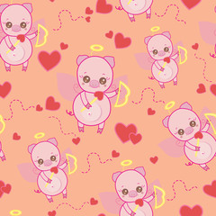 Obraz na płótnie Canvas Seamless pattern cute little angel pig cartoon with bow and arrow.Happy valentine ' s day concept.Funny cupids.Character design.Vector illustration.