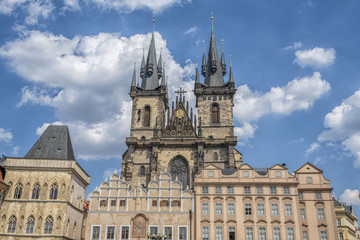 Fototapeta na wymiar Old Town Square and Church of Mother of God in Prague, Czech Republic. Architecture and landmark of Prague.