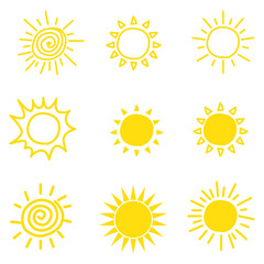 Doodle sun. Set of sun vector