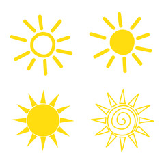 Set of hand drawn sun. Vector illustration.