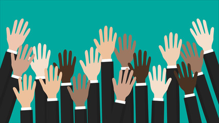 Volunteer concept. Raised up hands. Party, concept of education, business concept vector