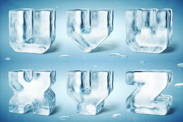 3d render of shiny frozen ice cube letters.