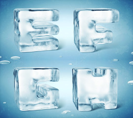 3d render of shiny frozen ice cube letters.