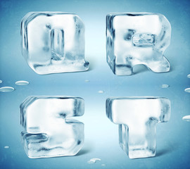 3d render of shiny frozen ice cube letters.