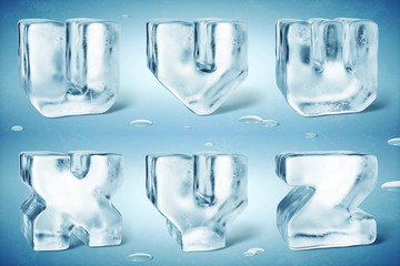 3d render of shiny frozen ice cube letters.