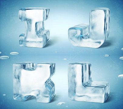 3d render of shiny frozen ice cube letters.