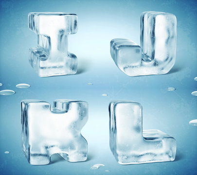 3d render of shiny frozen ice cube letters.