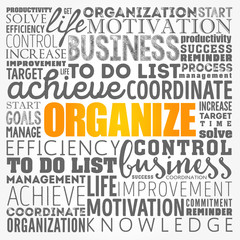 ORGANIZE word cloud collage, business concept background