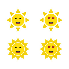 Smiling sun. Happy sun. Set of sun. Vector illustration